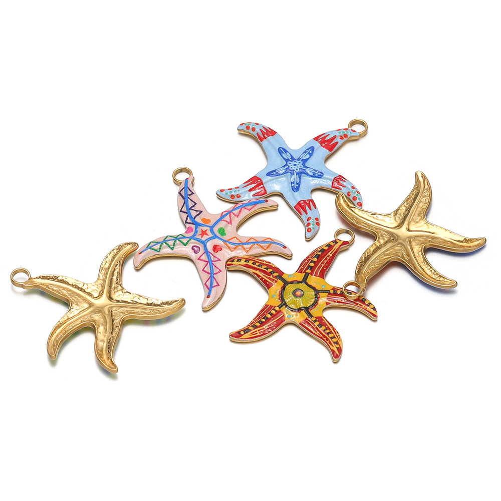 Jewelry Making For Kids - 4 stuks roestvrijstalen emaille zeesterbedels voor