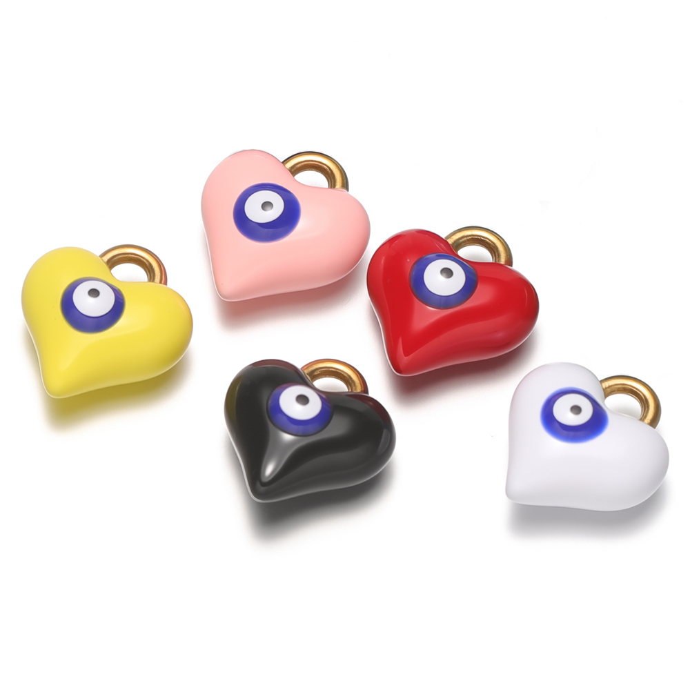 Jewelry Making For Kids - 5 stuks roestvrijstalen emaille hartjes ogen